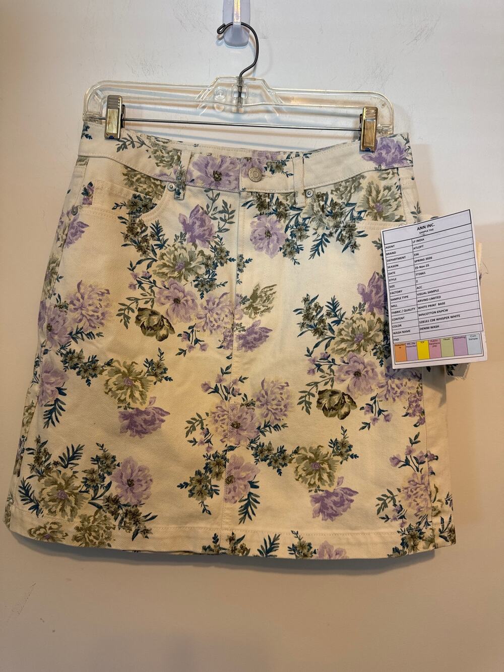 LOFT Whisper White Purple Floral Print Cotton Denim Mini Skirt Size 2 / 26 New